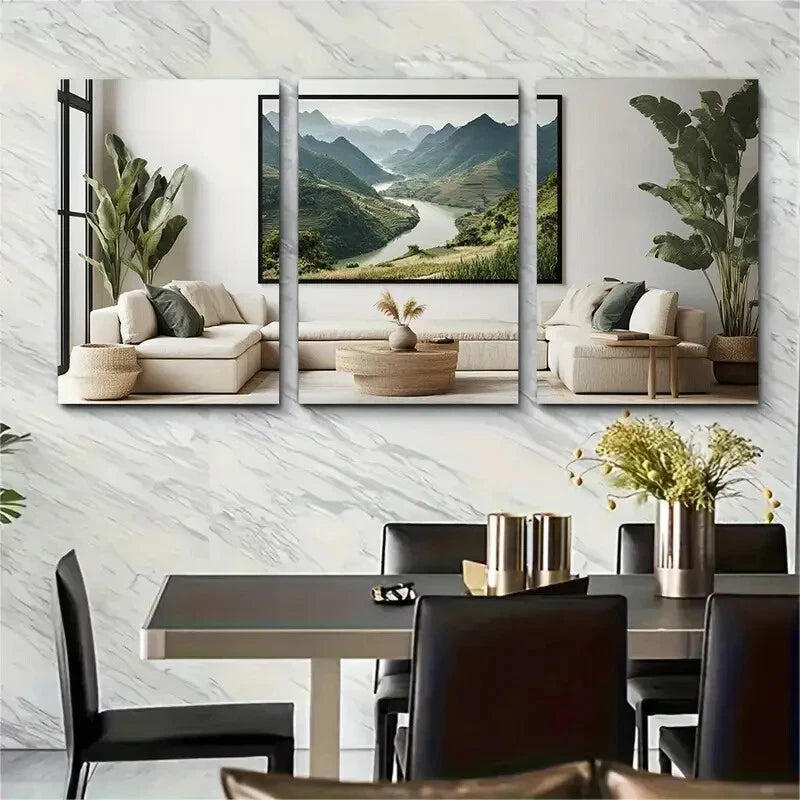 3pcs Scenic Vietnam Landscape with Mountain River Metal Print Ready to Hang Art