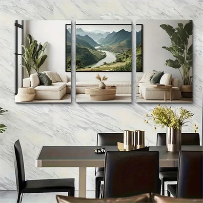 3pcs Scenic Vietnam Landscape with Mountain River Metal Print Ready to Hang Art