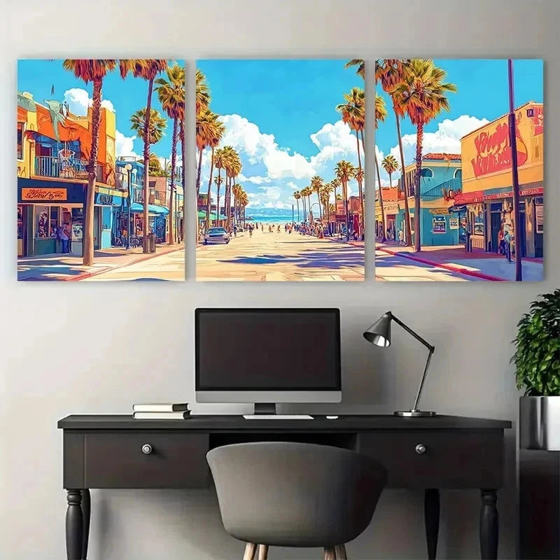 3pcs Venice Beach Décor Los Angeles Perfect Wall Art Set Canvas Framed 40x60cm - High Quality Print 100% Australian Made Wall Canvas Ready to Hang