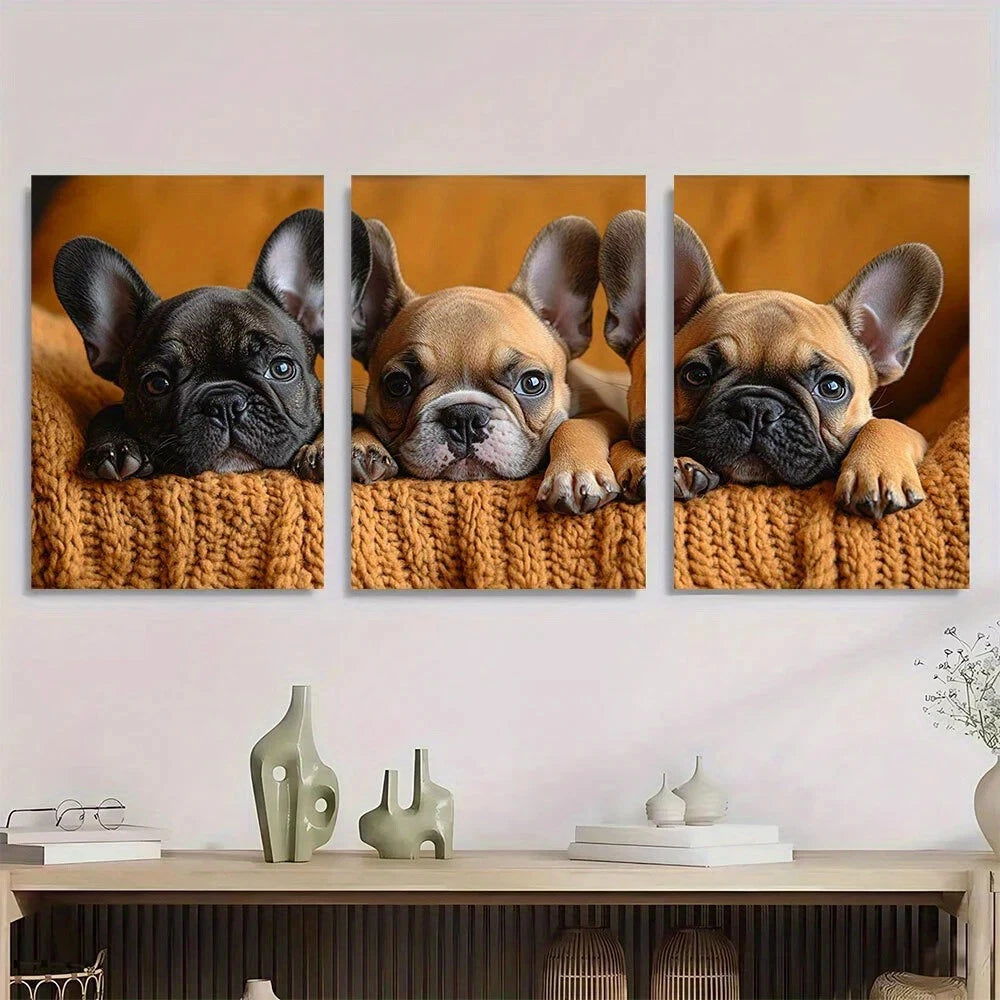3pcs French Bulldog Adorable Puppy Design Metal Print Ready to Hang Art