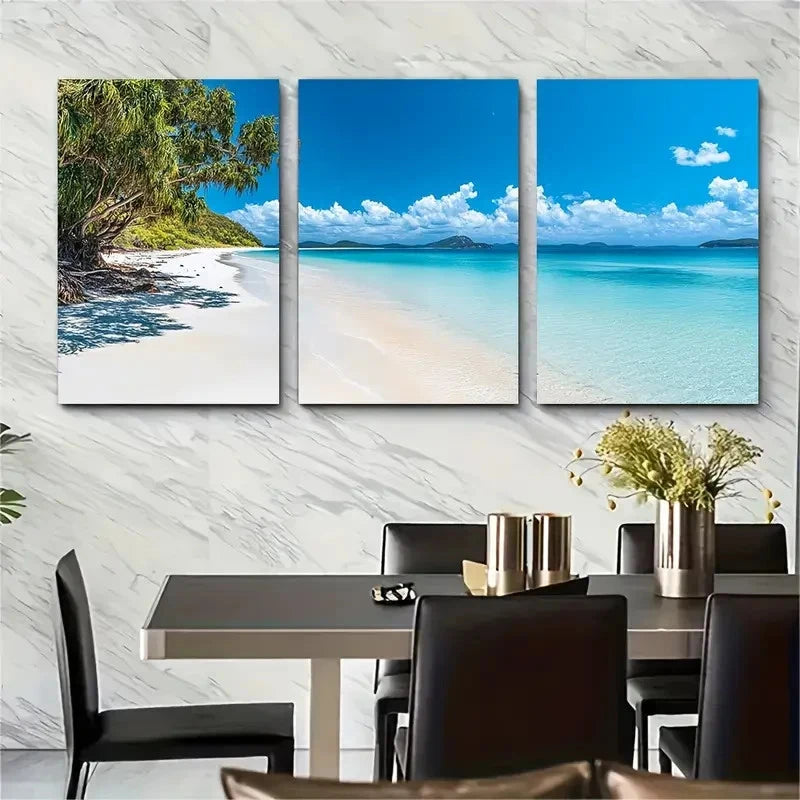 3pcs Whitehaven Beach Tropical Australia Wall Art Set Canvas Framed 40x60cm - High Quality Print 100% Australian Made Wall Canvas Ready to Hang
