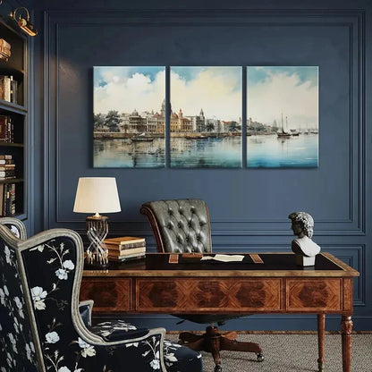 3pcs Historic Architecture Serene Waterfront Metal Print Ready to Hang Art