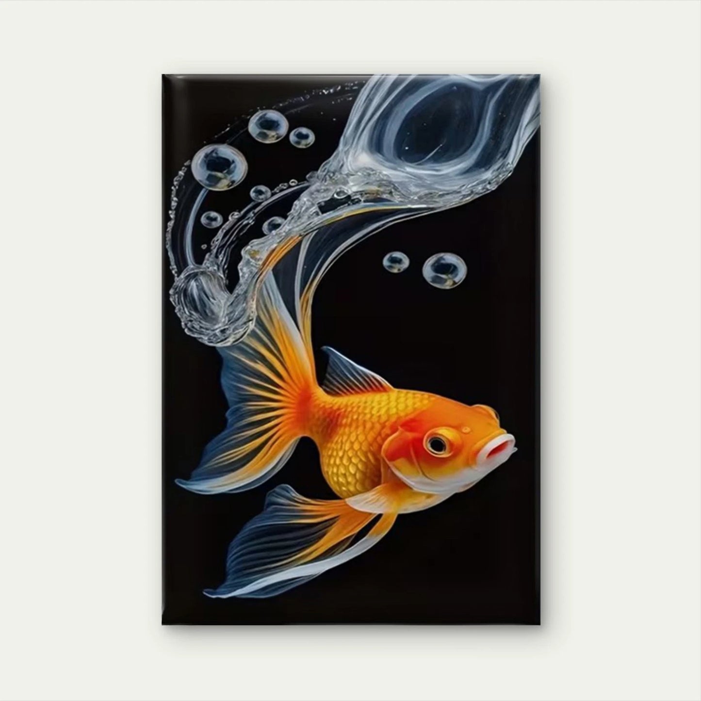 Goldfish Oil Painting on Black Background Metal Print Ready to Hang