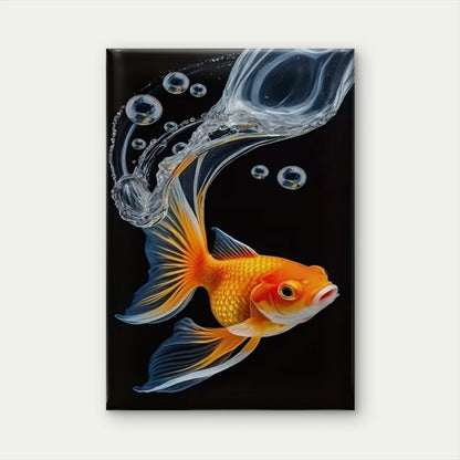 Goldfish Oil Painting on Black Background Metal Print Ready to Hang