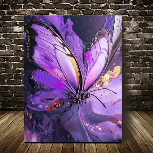 Modern Abstract Purple Butterfly Painting 40x60cm Metal Print Ready to Hang