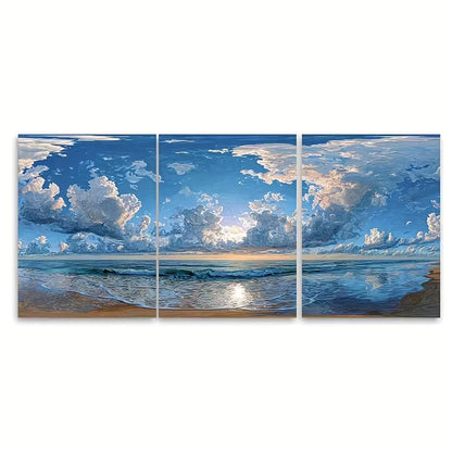 3pcs Beach Sunset Gulf of Mexico Waves & Clouds Metal Print Ready to Hang Art