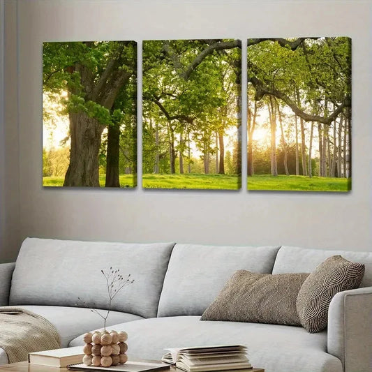 3pcs sunshine & Green Shade Nature Triptych Wall Art Set Canvas Framed 40x60cm - High Quality Print 100% Australian Made Wall Canvas Ready to Hang