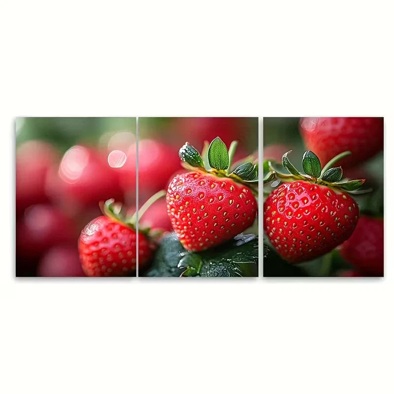 3pcs Strawberry Blossom Macro Photography Metal Print Ready to Hang Art