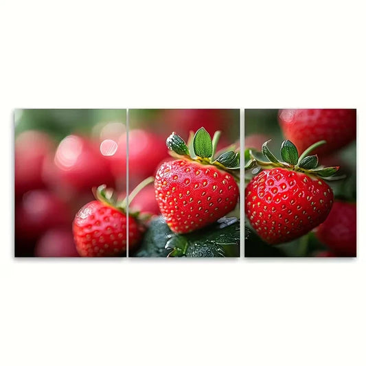 3pcs Strawberry Blossom Macro Photography Metal Print Ready to Hang Art