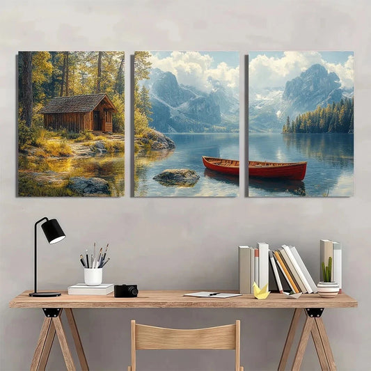 3pcs Beautiful Selawik Lake House Metal Print Ready to Hang Art