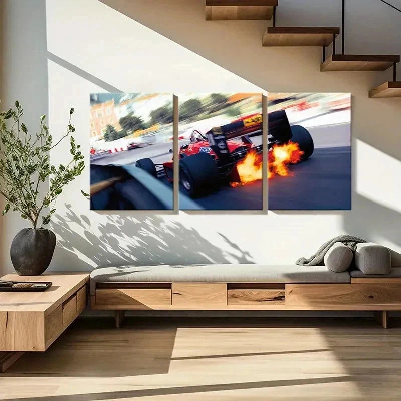 3pcs Formula 1 Racing Race Car Modern Wall Art Set Canvas Framed 40x60cm - High Quality Print 100% Australian Made Wall Canvas Ready to Hang