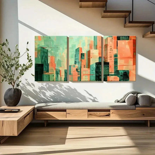 3pcs Abstract Cityscape Art Urban Landscape Metal Print Ready to Hang Art