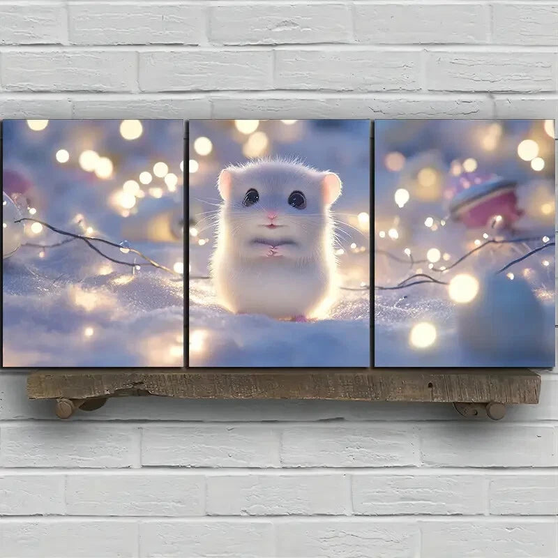 3pcs Vibrant Colourful Charming Hamster Trio Metal Print Ready to Hang Art