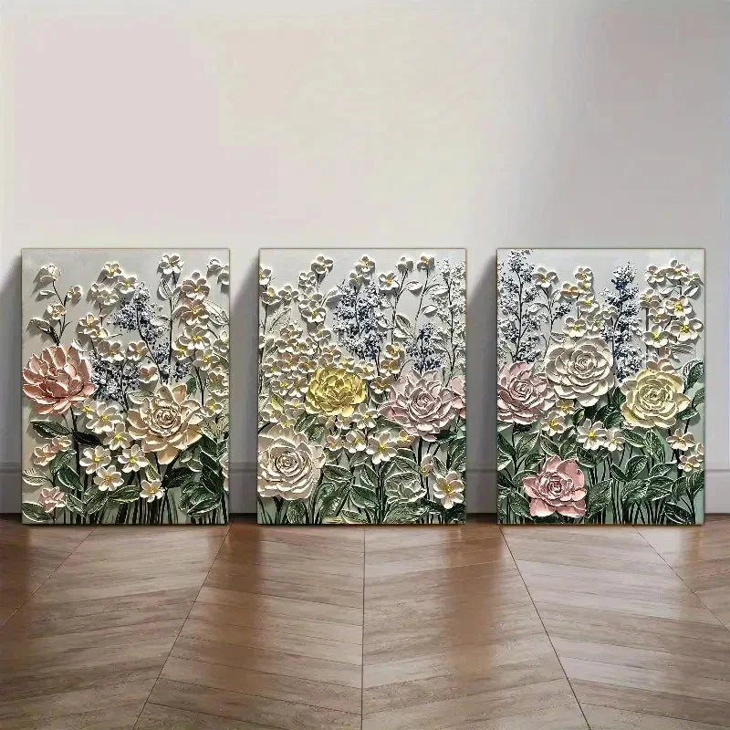 3pcs Abstract Pink floral wall art Metal Print Ready to Hang Art
