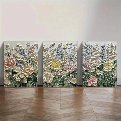 3pcs Abstract Pink floral wall art Metal Print Ready to Hang Art
