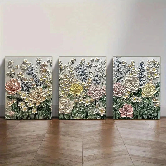 3pcs Abstract Pink floral wall art Metal Print Ready to Hang Art