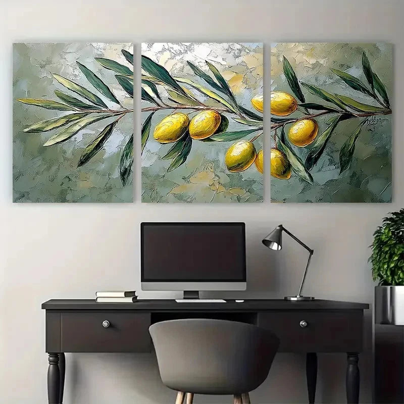 3pcs Olive Branch Greenery Rustic Botanical Metal Print Ready to Hang Art