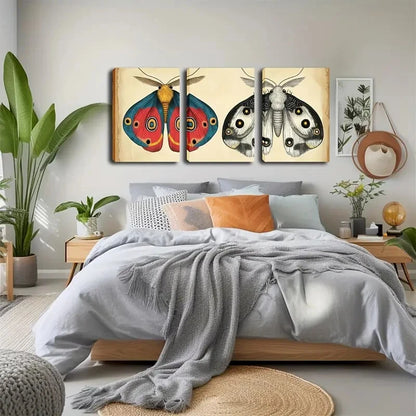 3pcs Illustration Depicting Two Moths Perfect Wall Art Set Canvas Framed 40x60cm - High Quality Print 100% Australian Made Wall Canvas Ready to Hang