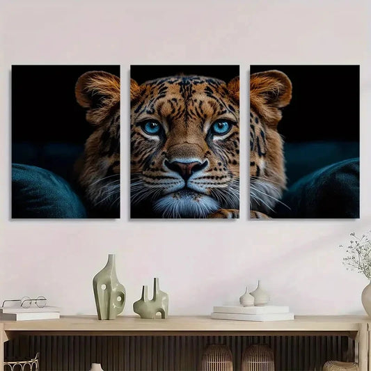 3pcs Majestic Lion with Blue Eyes Metal Print Ready to Hang Art