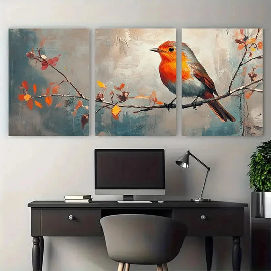 3pcs Charming Red Robin Bird Illustration Metal Print Ready to Hang Art