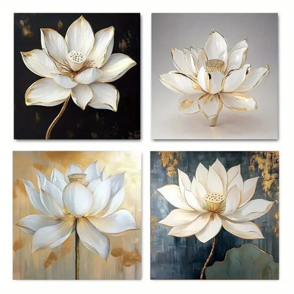 4pcs Floral Room Wall Art Canvas Framed