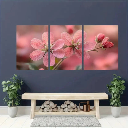 3pcs Featuring Print of Pink Musk Flowers Metal Print Ready to Hang Art