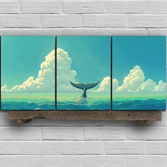 3pcs The Tail Of Whale On The Sea Nature Metal Print Ready to Hang Art