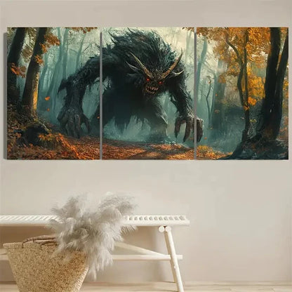 3pcs Frightening Forest Scene with Monster Wall Art Set Canvas Unframed - High Quality Print 100% Australian Made Wall Canvas