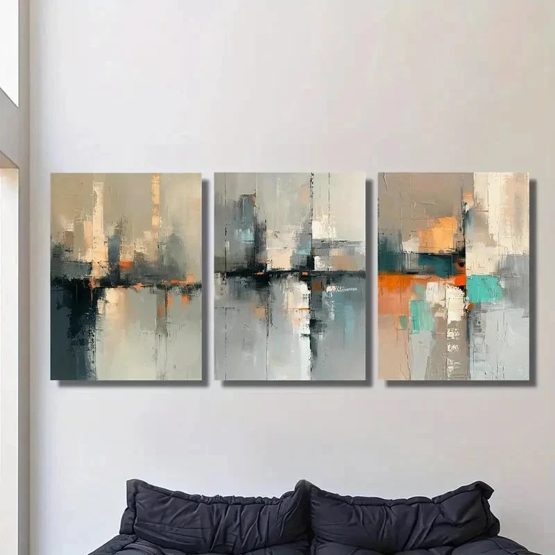 3pcs Minimalist Abstract Cityscape Metal Print Ready to Hang Art