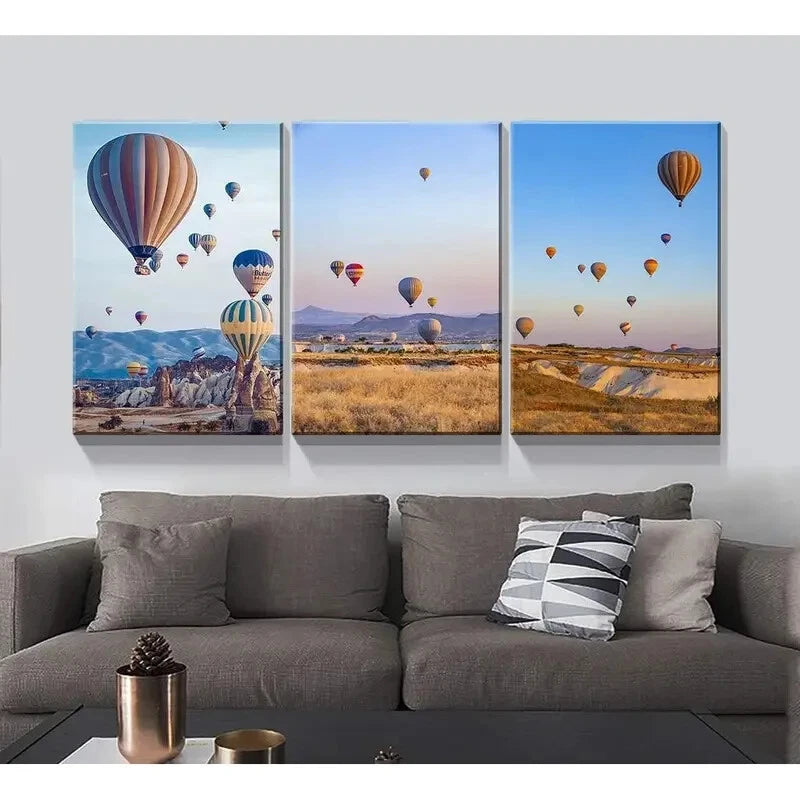3pcs Vibrant Hot Air Balloon Minimalist Metal Print Ready to Hang Art