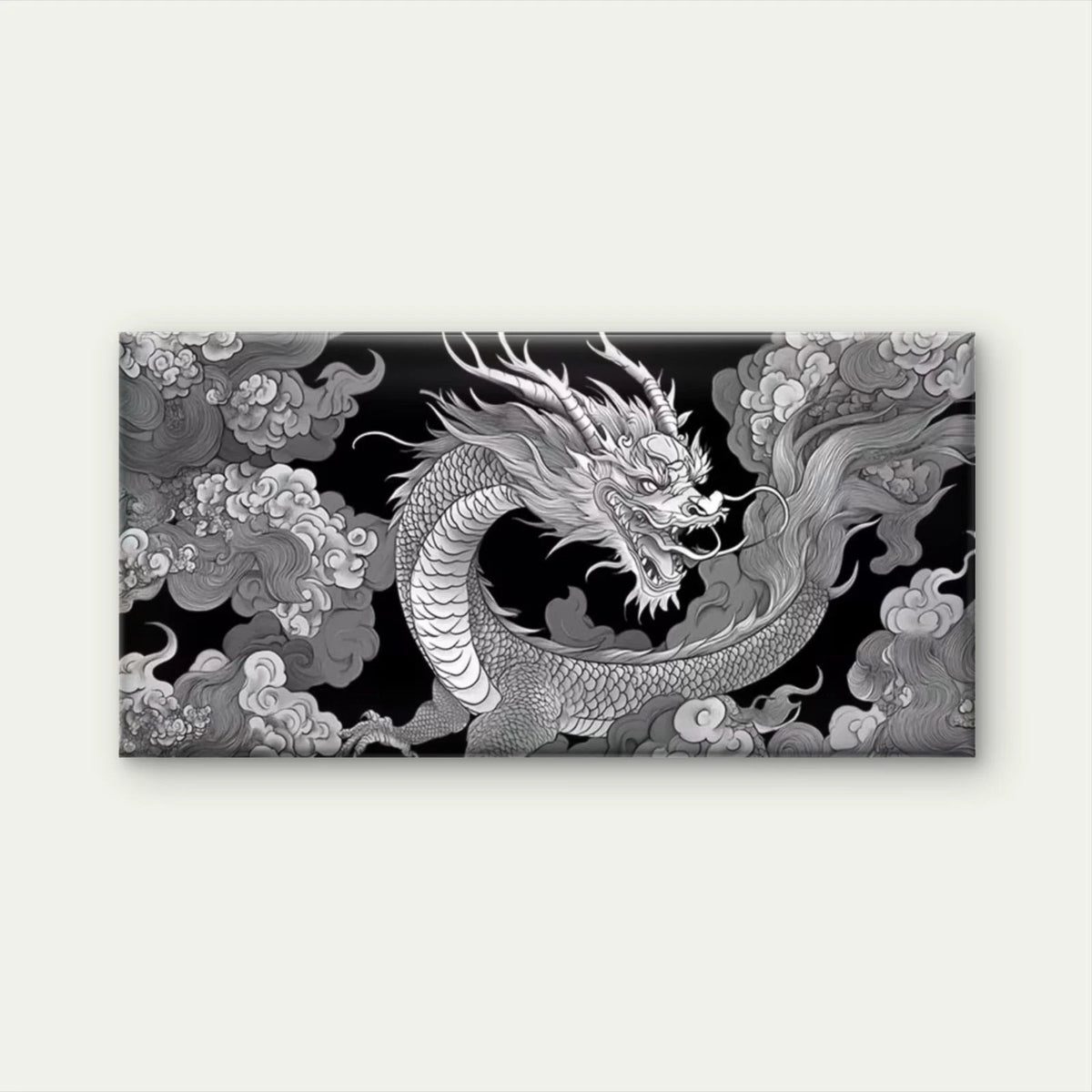 Black & White Dragon Wall Art Canvas Office Home Room Framed 120x60cm