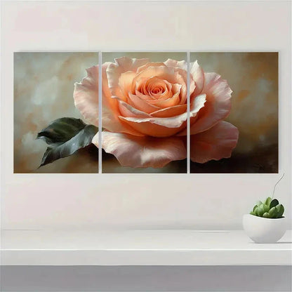 3pcs Peach Rose Flower Art Rose Painting Print Metal Print Ready to Hang Art