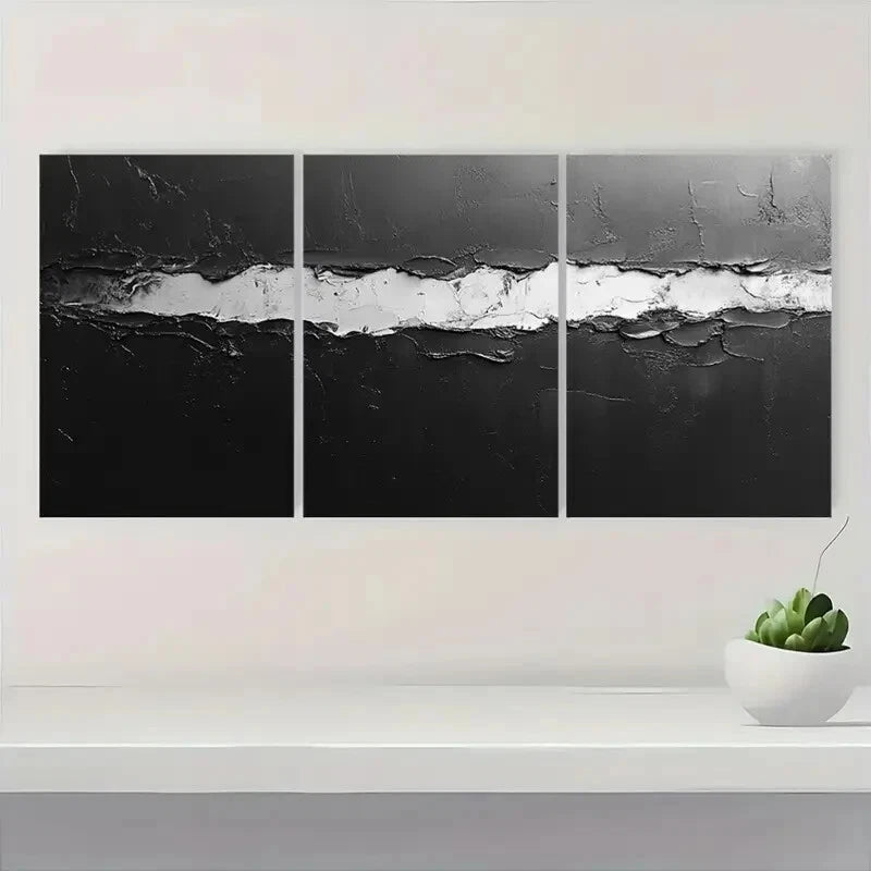 3pcs Minimalist Black and White Abstract Texture Metal Print Ready to Hang Art