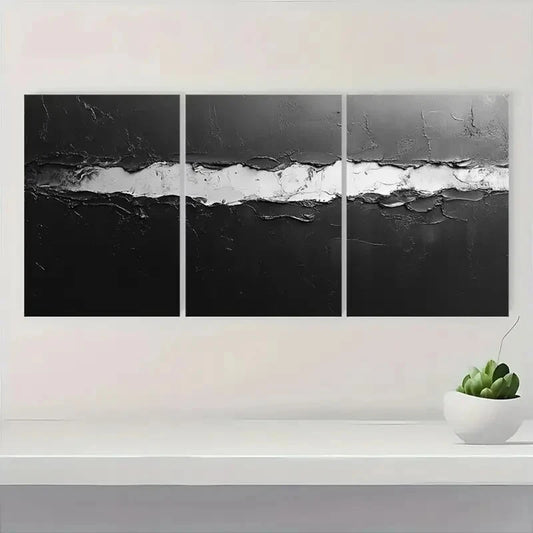 3pcs Minimalist Black and White Abstract Texture Metal Print Ready to Hang Art