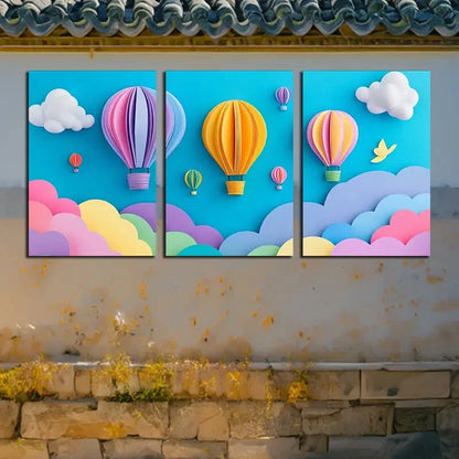 3pcs Modern Colorful Balloons and Clouds Design Metal Print Ready to Hang Art