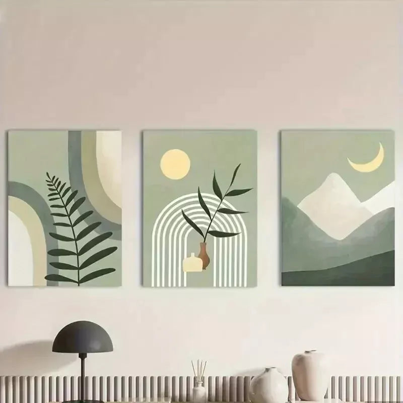 3pcs Bohemian Art Deco Minimalist Wall Art Set Canvas Framed 50x70cm - High Quality Print 100% Australian Made Wall Canvas Ready to Hang