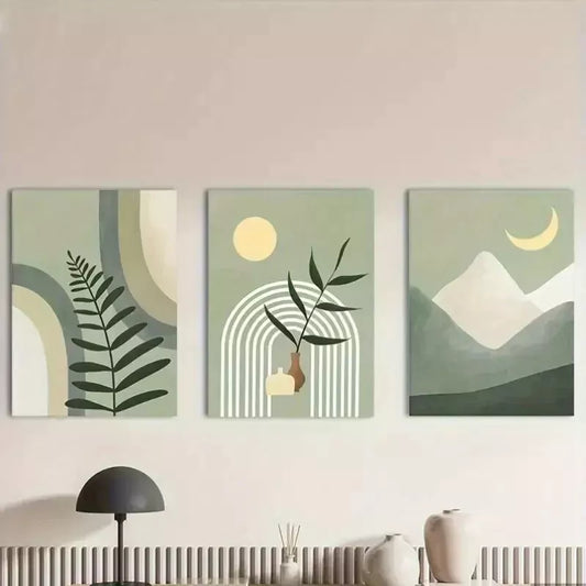 3pcs Bohemian Art Deco Minimalist Wall Art Set Canvas Framed 50x70cm - High Quality Print 100% Australian Made Wall Canvas Ready to Hang