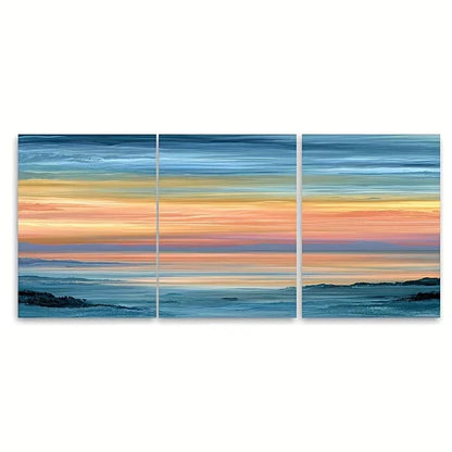 3pcs Seascape Painting, Sunset Wall Art Set Canvas Framed 50x70cm – High Quality Print 100% Australian Made Wall Canvas Ready to Hang