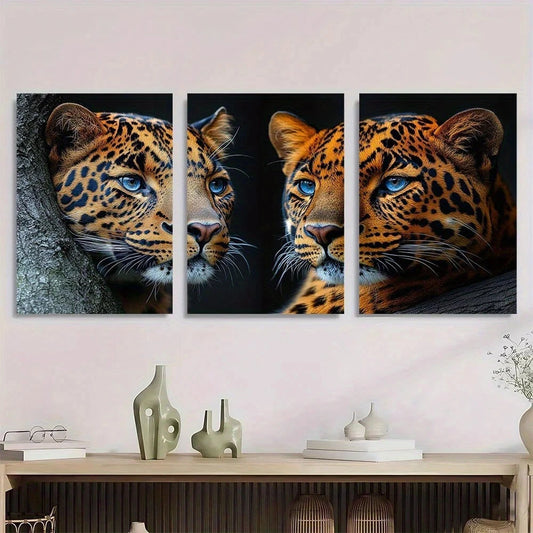 3pcs Leopard Wild Animal Cool Metal Print Ready to Hang Art