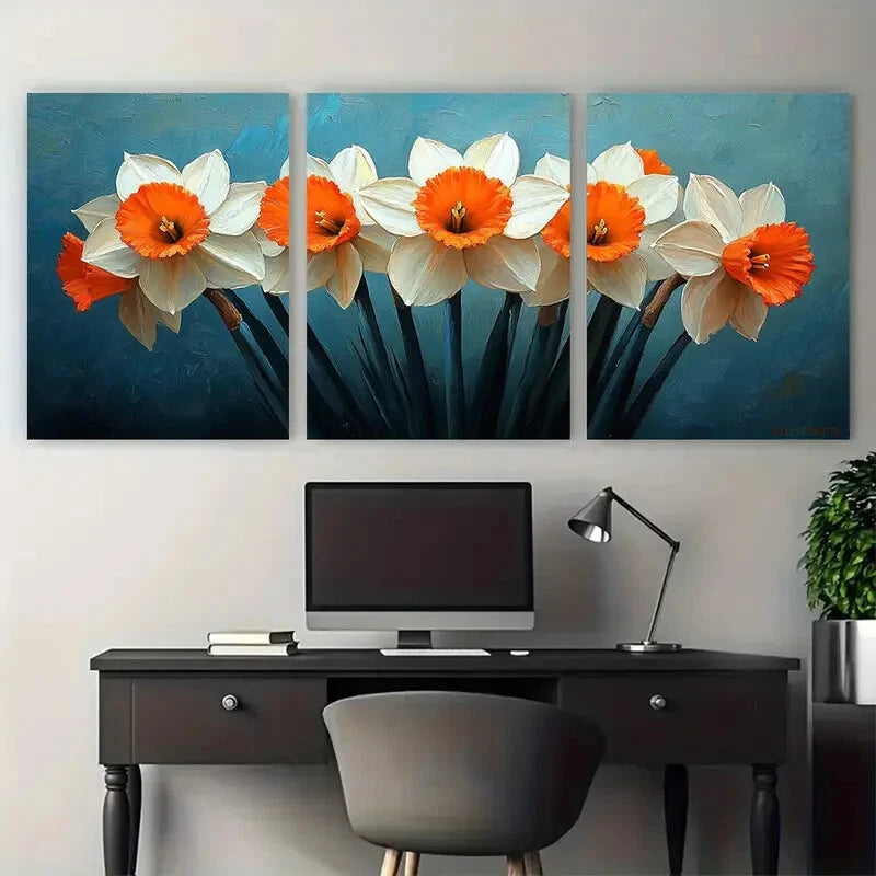 3pcs Daffodils Abstract Flowers Illustration Metal Print Ready to Hang Art