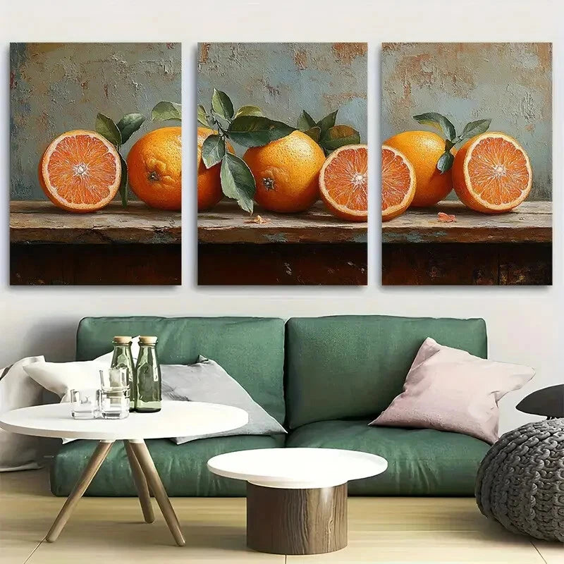 3pcs Rustic Orange Still Life Design Metal Print Ready to Hang Art