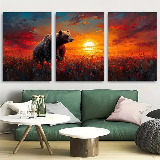 3pcs Grizzly Bear in Tundra Metal Print Ready to Hang Art