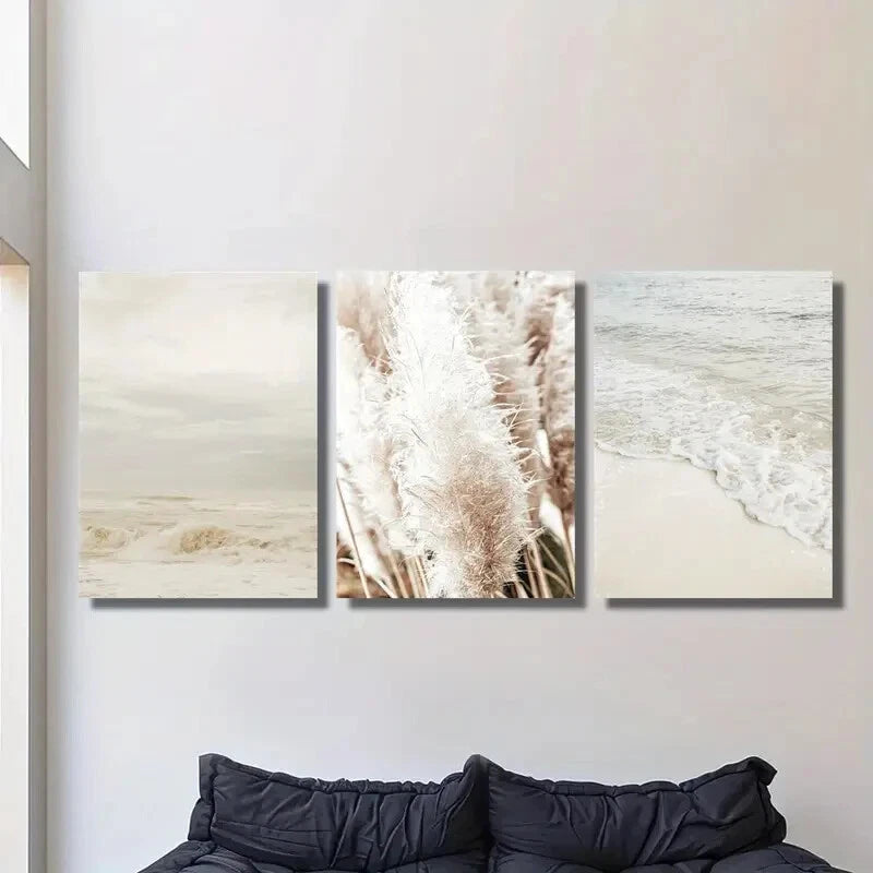 3pcs Coastal Reed Botanical Metal Print Ready to Hang Art