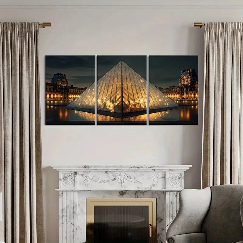 3pcs Louvre Pyramid Paris Landmark Architectural Metal Print Ready to Hang Art