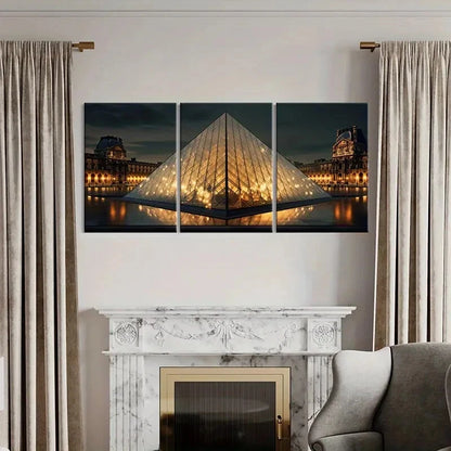 3pcs Louvre Pyramid Paris Landmark Architectural Metal Print Ready to Hang Art