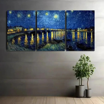 3pcs Starry Night Over the Rh a River Metal Print Ready to Hang Art