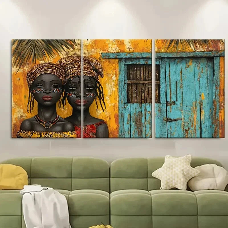 3pcs Benin African Art Giclee Beautiful Print Metal Print Ready to Hang Art