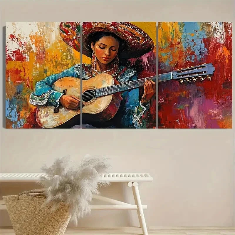 3pcs Vibrant Mexicano Latina Romantic Mariachi Metal Print Ready to Hang Art