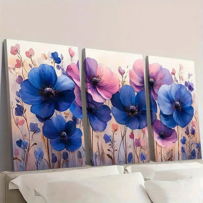 3pcs Purple Flower Painting Floral Abstract SD   Wall Art Set Canvas Framed 40x60cm - High Quality Print 100% Australian Made Wall Canvas Ready to Hang