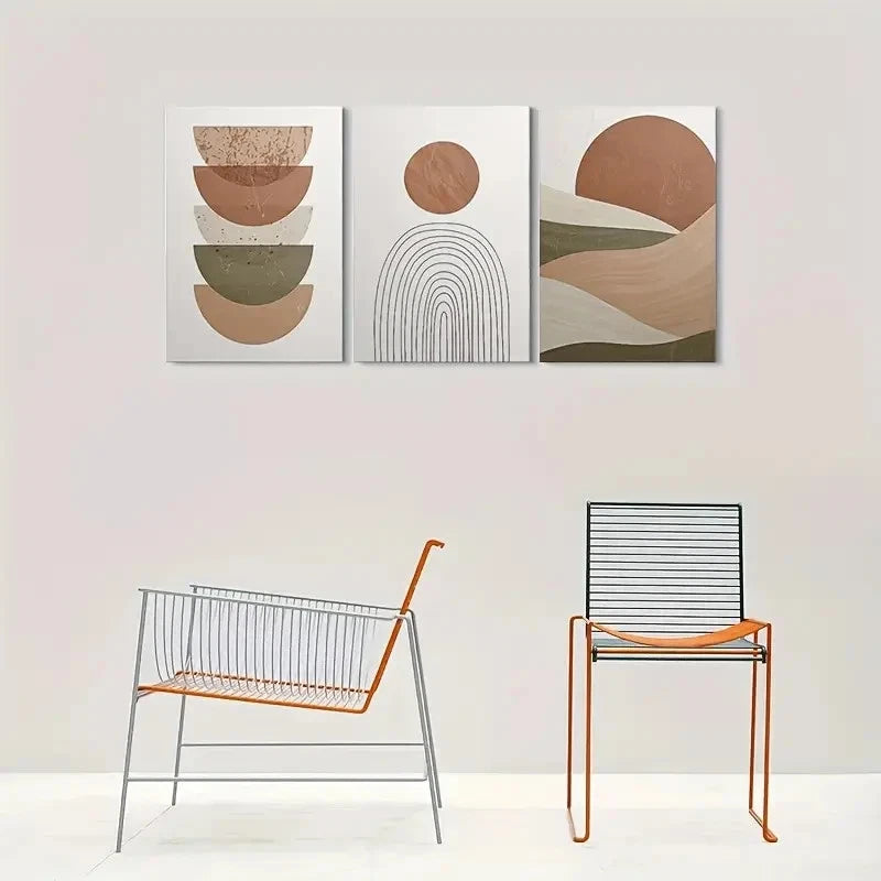 3pcs Neutral Colors Abstract Geometric Metal Print Ready to Hang Art